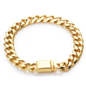 China Jewelry Wholesale Stainless Steel 18K Gold Plated Cuban Link Chain Jewelry Set