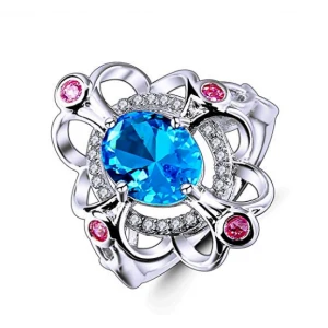 China Manufacturer 925 Sterling Silver Created Rainbow Topaz Statement Ring for Women
