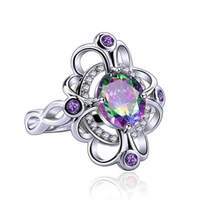 China Manufacturer 925 Sterling Silver Created Rainbow Topaz Statement Ring for Women