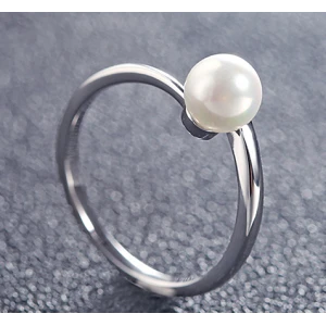 China Supplier elegant simple single pearl ring deisigns for ladies