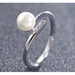 China Supplier elegant simple single pearl ring deisigns for ladies
