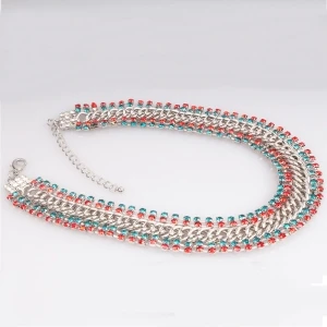 Colorful Diamond Crystal Chain Imitation Platinium Chain Collar