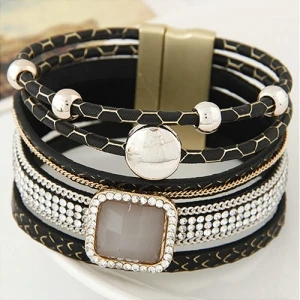 Cool Punk Genuine Unisex Multilayer Alloy Vintage Leather Belt Bangle,Chain Bracelet For Men And Women