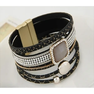Cool Punk Genuine Unisex Multilayer Alloy Vintage Leather Belt Bangle,Chain Bracelet For Men And Women