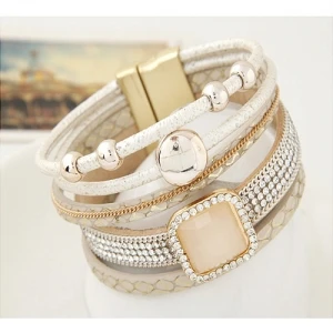 Cool Punk Genuine Unisex Multilayer Alloy Vintage Leather Belt Bangle,Chain Bracelet For Men And Women