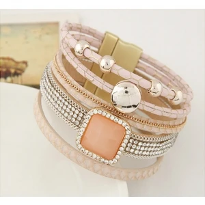 Cool Punk Genuine Unisex Multilayer Alloy Vintage Leather Belt Bangle,Chain Bracelet For Men And Women