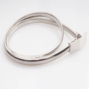 Custom elastic silver waistband metal buckle waist belt BT60029