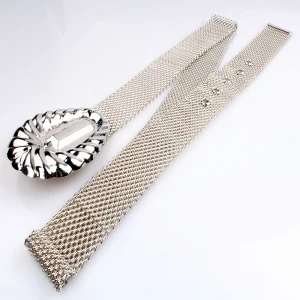 Design your own silver plate rhinestone gypsy mesh flat belt BT60059