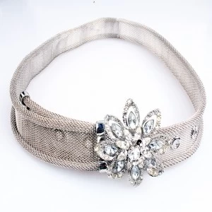 الصين Fancy stretch western rhinestone handmade flower metal belt BT60062 الصانع