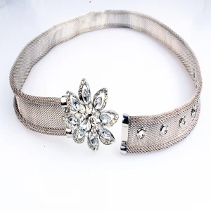 Fancy stretch western rhinestone handmade flower metal belt BT60062