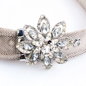 Fancy stretch western rhinestone handmade flower metal belt BT60062