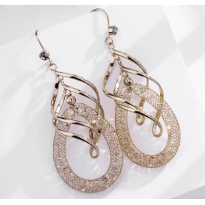 Çin Fashion Plating 18K Mesh Long Stud Earrings for Woman üretici firma