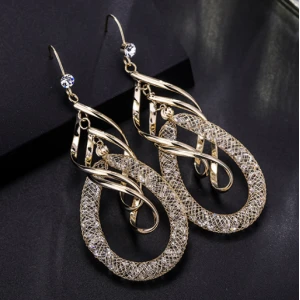 Fashion Plating 18K Mesh Long Stud Earrings for Woman