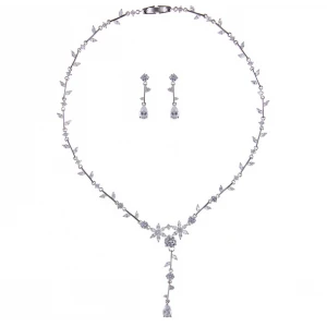 Fashion Tassel Necklace Earring Jewelry Sets for Women Zircon Stone Leaf Shaped Sets Manufacturer in China