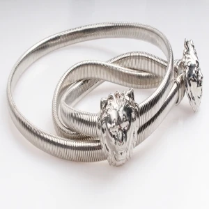 Fashion metal silver plate lion head elastic men s waist belt BT60031