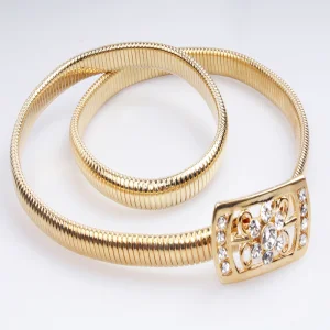Friendship crystal gold rhinestone elastic metal brass belt BT60049