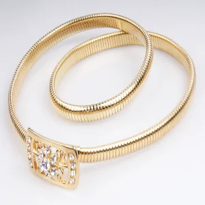 Friendship crystal gold rhinestone elastic metal brass belt BT60049