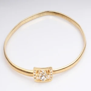 Friendship crystal gold rhinestone elastic metal brass belt BT60049