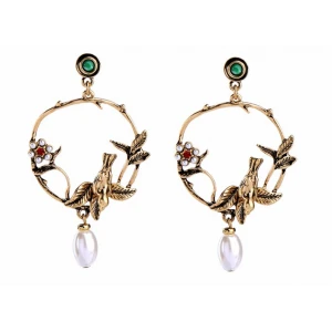 Gold Color Birds Flowers Big Earrings for Women New Design Cute Fashion Jewelry