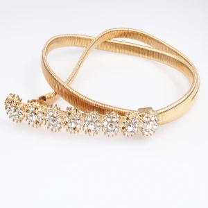 Gold plated flower rhinestone new model famous brand belt BT60053