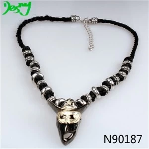 중국 Gothic black leather cord palestine skull necklace N90187 제조업체