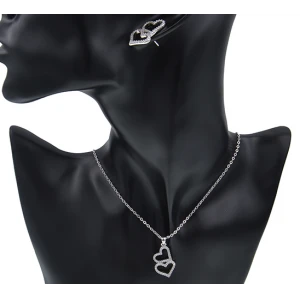 Latest Design Chic Girl Heart Shape Silver Plated Necklace Earring Jewelry Set Supplier