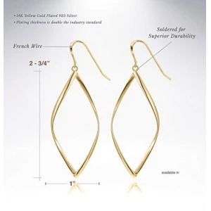 Long Charming Earring 14K Gold Plated Infinity Sterling Silver Post Hoop Earrings for Women