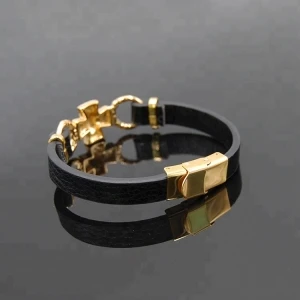 New Arrivals Fashion Leather Bracelet Men Gold Plated Jewelry As Gift