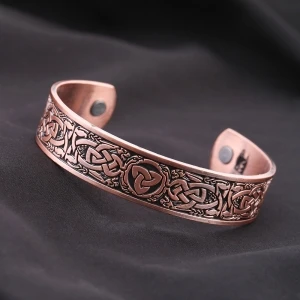 New Design Engraved Healthy Power Cuff Bangle Antique Copper Mens Magnetic Magic Bracelet