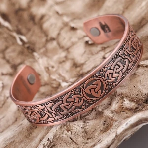 New Design Engraved Healthy Power Cuff Bangle Antique Copper Mens Magnetic Magic Bracelet