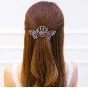 New retro style blue rose red hairpin butterfly shaped diamond women's hair accessories