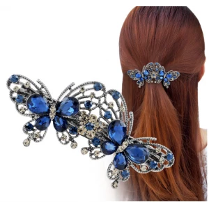 New retro style blue rose red hairpin butterfly shaped diamond women's hair accessories