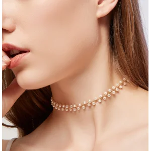 Professional Manufacturer Zinc Alloy Gold Artificial Pearl Short Necklace for Woman