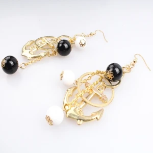 Seed bead anchor hanging gold jhumka earrings designs E30083