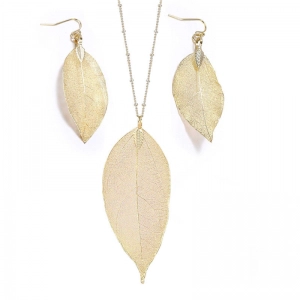 Silver Color  Natural Leaf Dangle Statement Necklaces Earrings for Women Jewelry