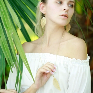 Silver Color  Natural Leaf Dangle Statement Necklaces Earrings for Women Jewelry