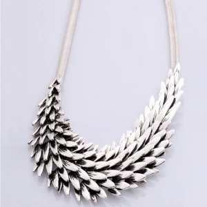 Silver Metal Alloy Feather Wing Necklace