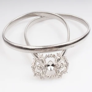 Silver metal goodyear afghan flower brand rhinestone belt BT60045
