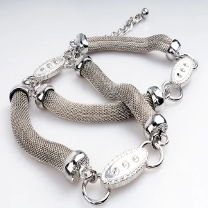 Silver plated crystal studded metal chain waist belt BT60036