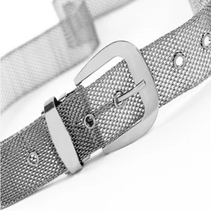 Silver plated mens sports waistband metal mesh waist belt BT60038