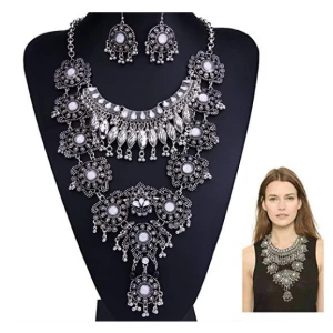 Statement Necklace - Fashion Long Silver Bohemian Indian Jewelry for Wemen Christmas Jewelry Gift