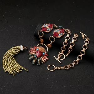 Sweet Candy Style Rhinestone Diamonds Tassel Sweater Necklace Green Beads Handmade Necklace Jewelry