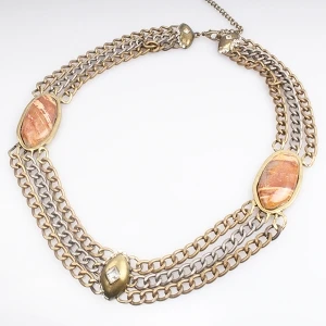 Three Layrers Chains Necklace with Resin Stone