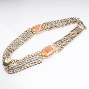 Three Layrers Chains Necklace with Resin Stone