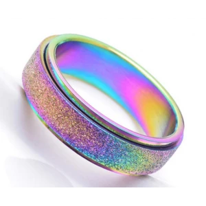 Titanium Steel Dull Polish Rotatable Jewelry Romantic Pearl Sand Rainbow Rings Wholesale