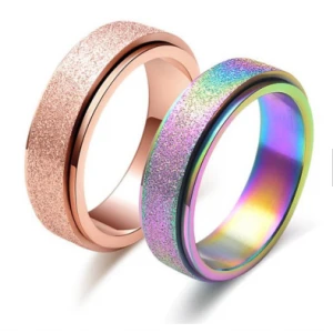 Titanium Steel Dull Polish Rotatable Jewelry Romantic Pearl Sand Rainbow Rings Wholesale
