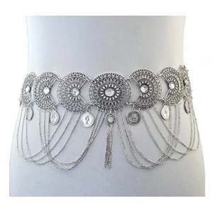 Çin Vintage Waist Chian Hollow Carving Rhinestone Crystal Body Chain Summer Beach Body Waist Chain Jewelry Supplier China üretici firma