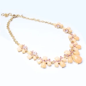 Vintage elegant pink flower shaped pink stone alloy resin jewelry necklaces