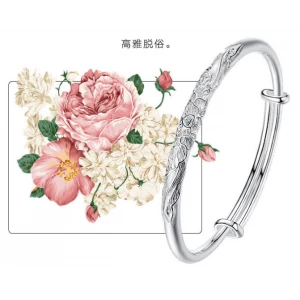 White 9999 Sterling Silver Rose Pattern Bracelet Supplier China