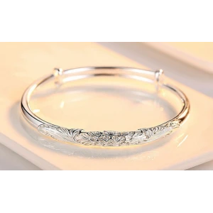 White 9999 Sterling Silver Rose Pattern Bracelet Supplier China